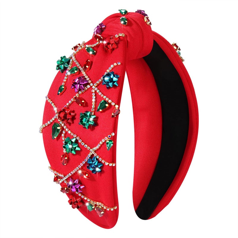 Christmas Headband for Women Christmas Tree Bow Snowflake Knotted Headband Jeweled Crystal Xmas Head Band Xmas Decorations Gifts